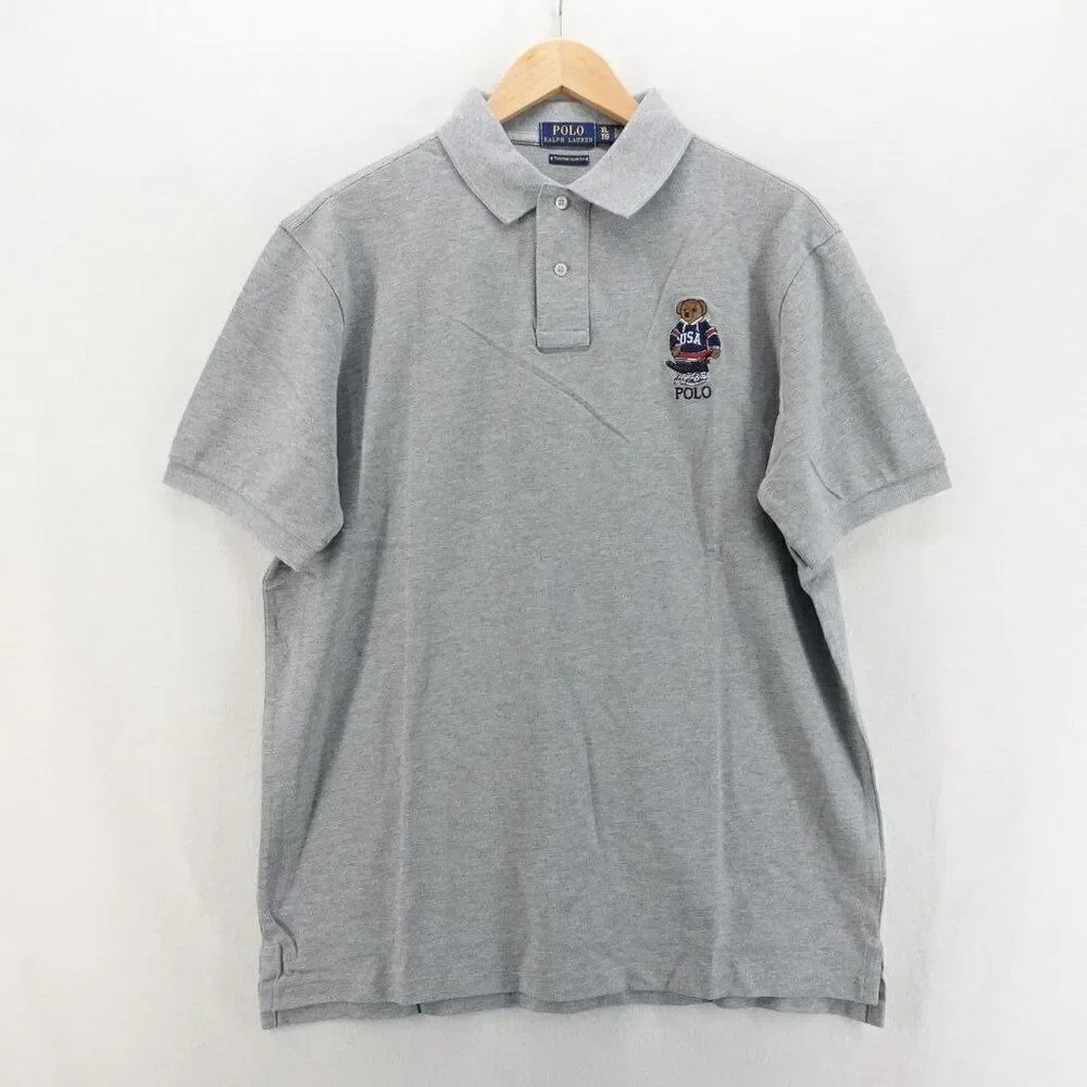 Polo Ralph Lauren Men's Slim Fit Polo Bear Polo Shirt Gray XXL